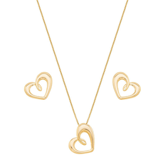 Conjunto coração banhado a ouro 18k
