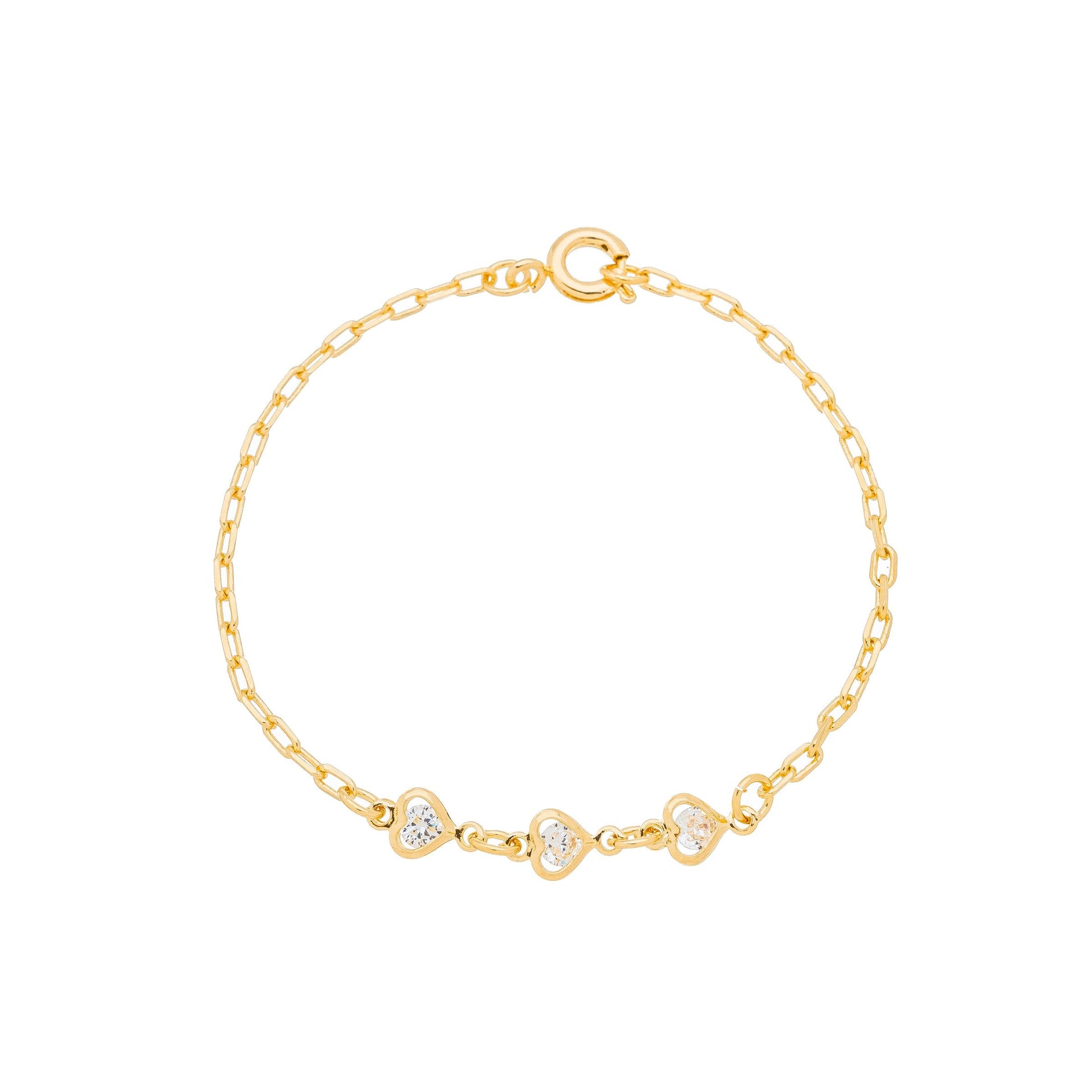 Pulseira infantil de coração com zircônia banhada a ouro 18k - Biju & Cia.