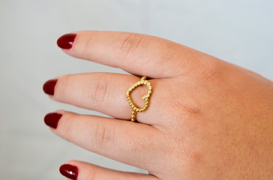 Anel coração com zircônias banhado a ouro 18k - Biju & Cia.
