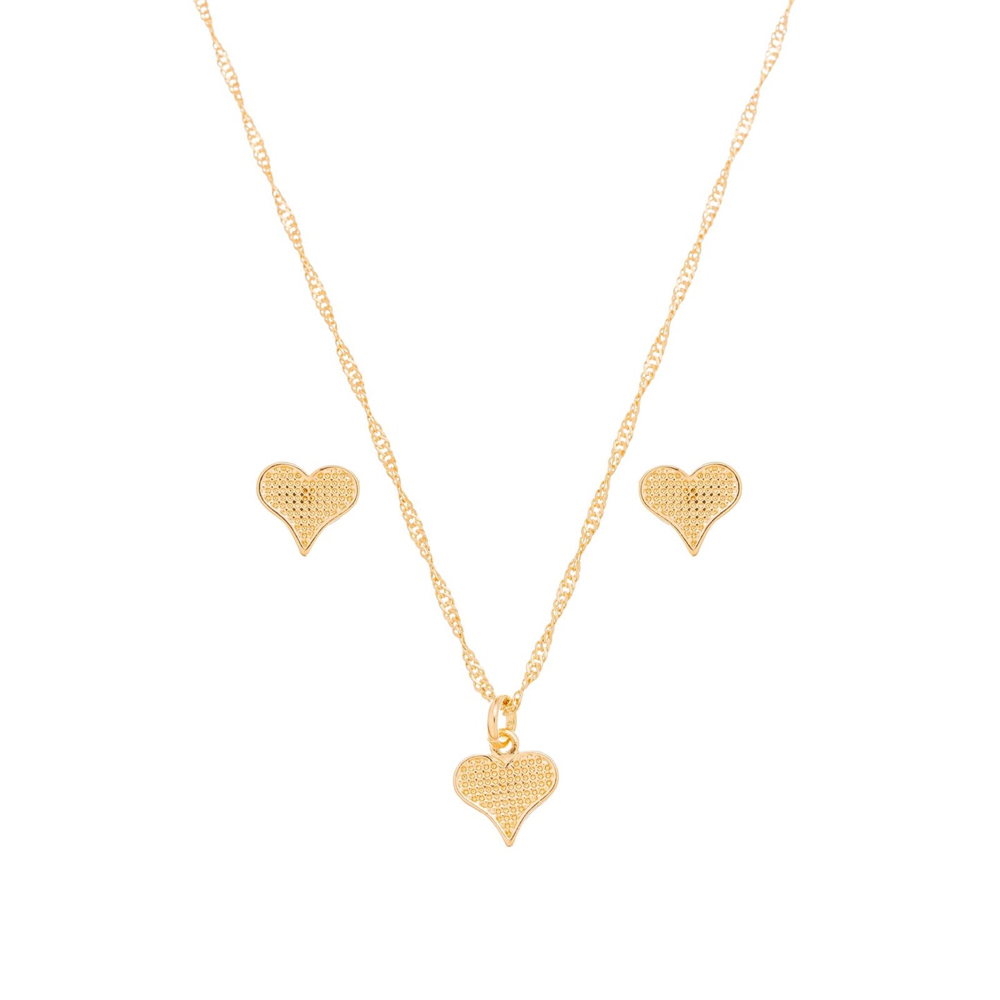 Conjunto coração crespo banhado a ouro 18k