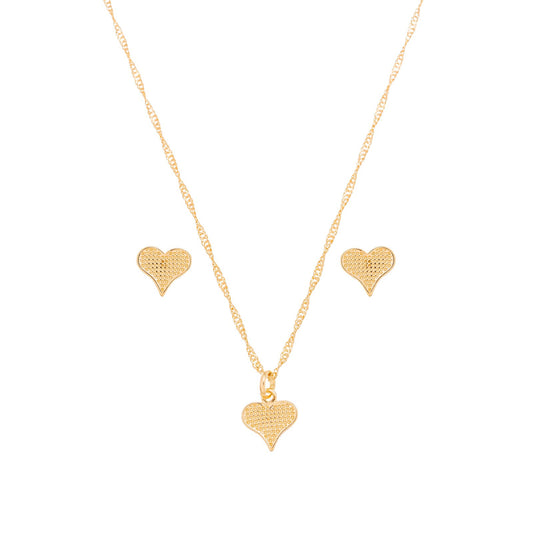 Conjunto coração crespo banhado a ouro 18k