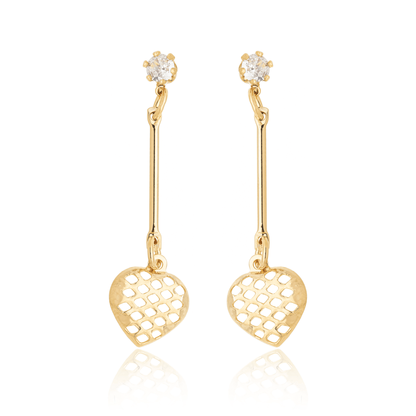 Brinco de palito com coração e pedra de zircônia banhado a ouro 18k - Biju & Cia.