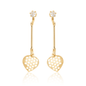 Brinco de palito com coração e pedra de zircônia banhado a ouro 18k - Biju & Cia.