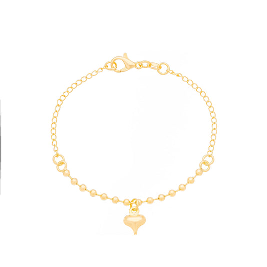 Pulseira infantil bolinhas e coração banhada a ouro 18k