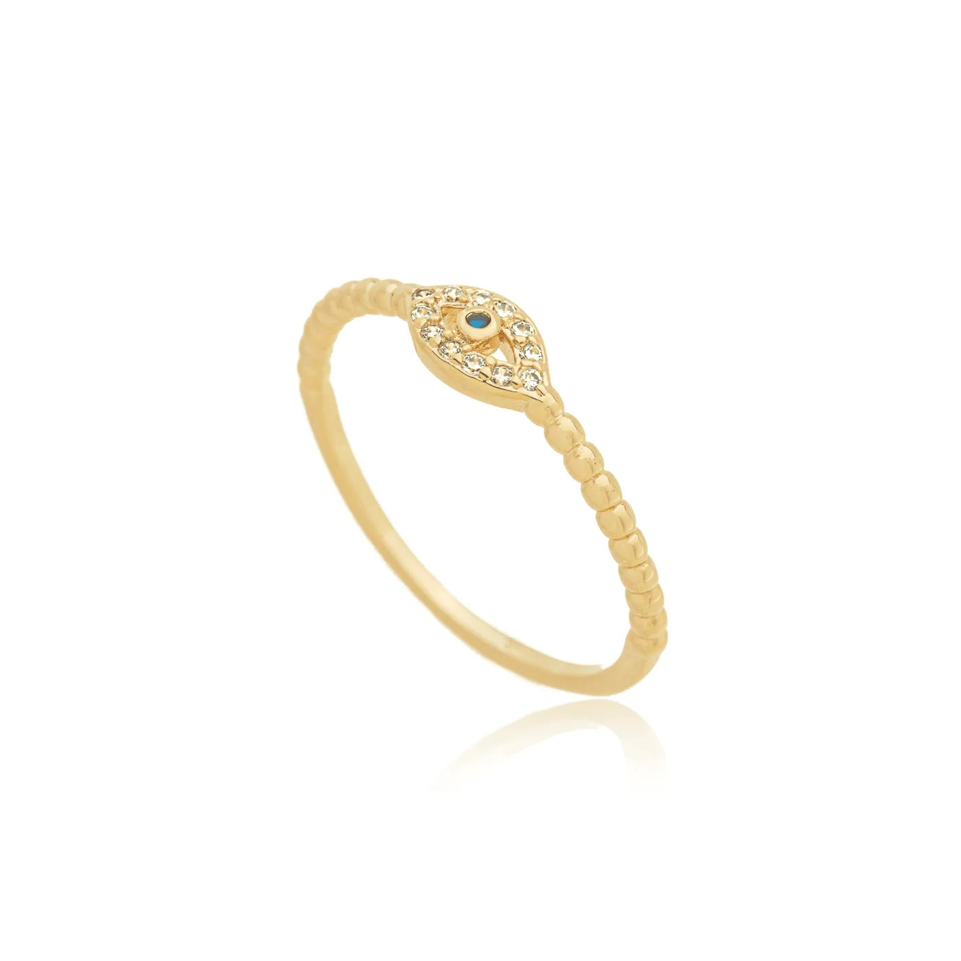 Anel olho grego com zircônias banhado a ouro 18k