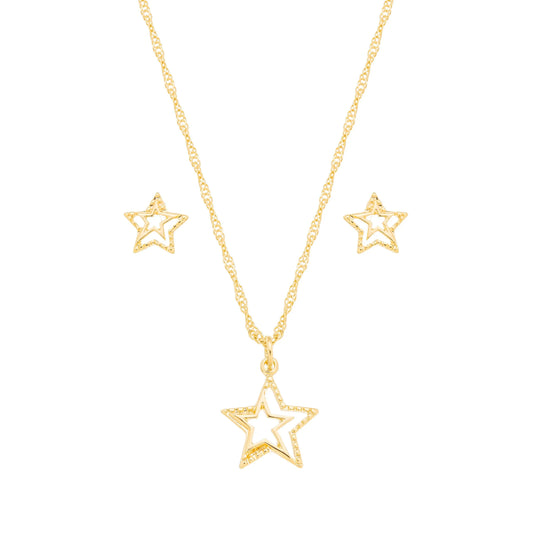 Conjunto estrela banhado a ouro 18k - Biju & Cia.