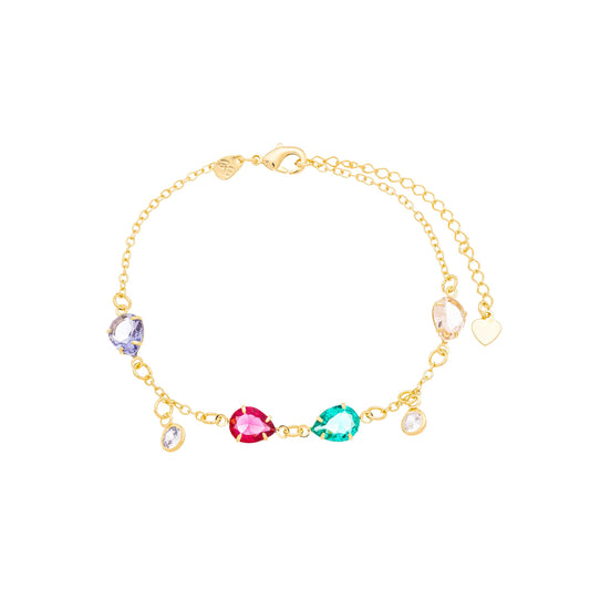 Pulseira com gotas coloridas banhada a ouro 18k