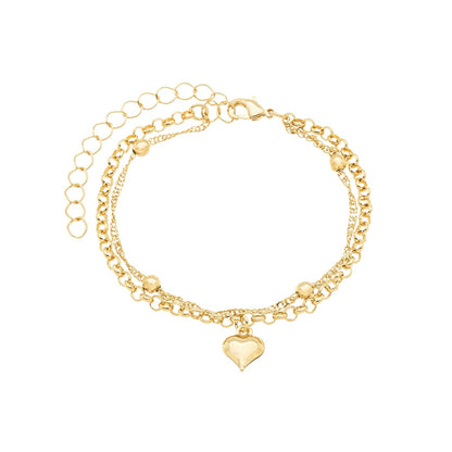 Pulseira dupla com bolinhas e coração banhada a ouro 18k - Biju & Cia.
