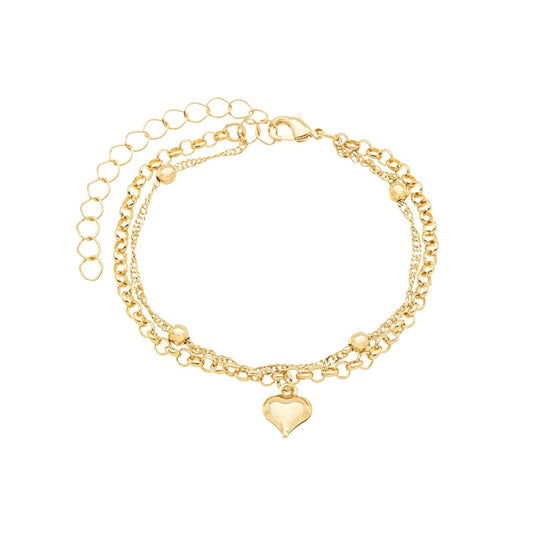 Pulseira dupla com bolinhas e coração banhada a ouro 18k - Biju & Cia.