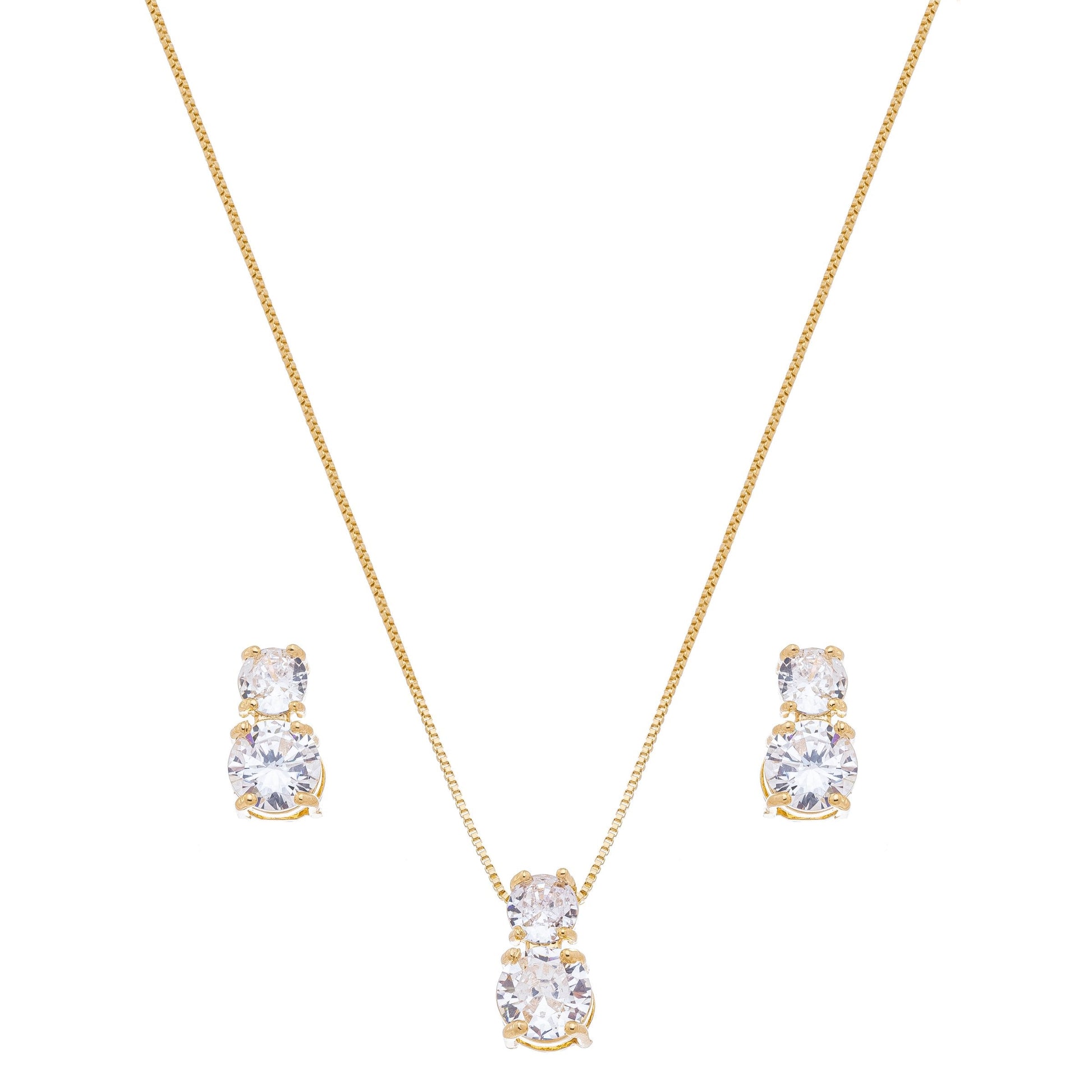 Conjunto com duas pedras redondas de zircônia banhado a ouro 18k - Biju & Cia.