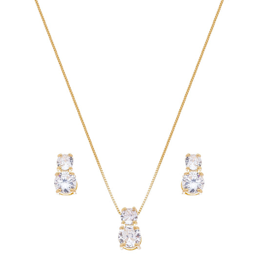 Conjunto com duas pedras redondas de zircônia banhado a ouro 18k - Biju & Cia.