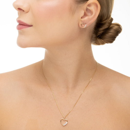 Conjunto coração com zircônias banhado a ouro 18k