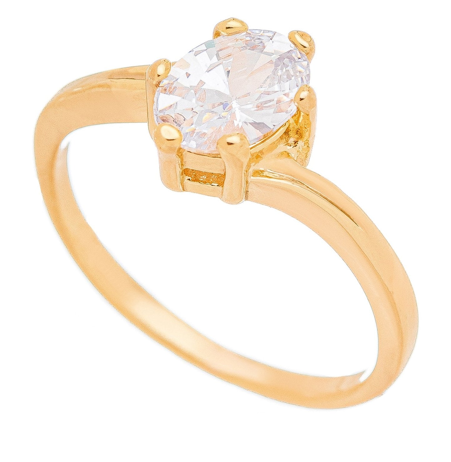 Anel solitário com zircônia oval banhado a ouro 18k - Biju & Cia.