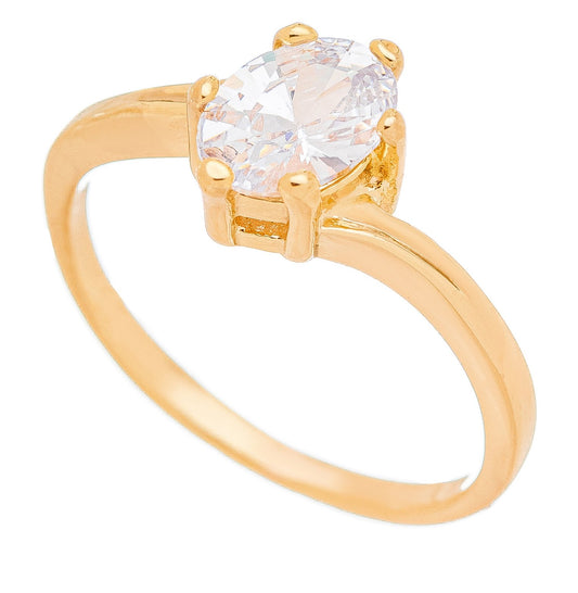 Anel solitário com zircônia oval banhado a ouro 18k - Biju & Cia.