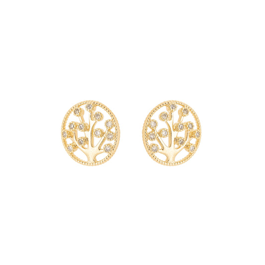 Brinco de árvore da vida com zircônias banhado a ouro 18k