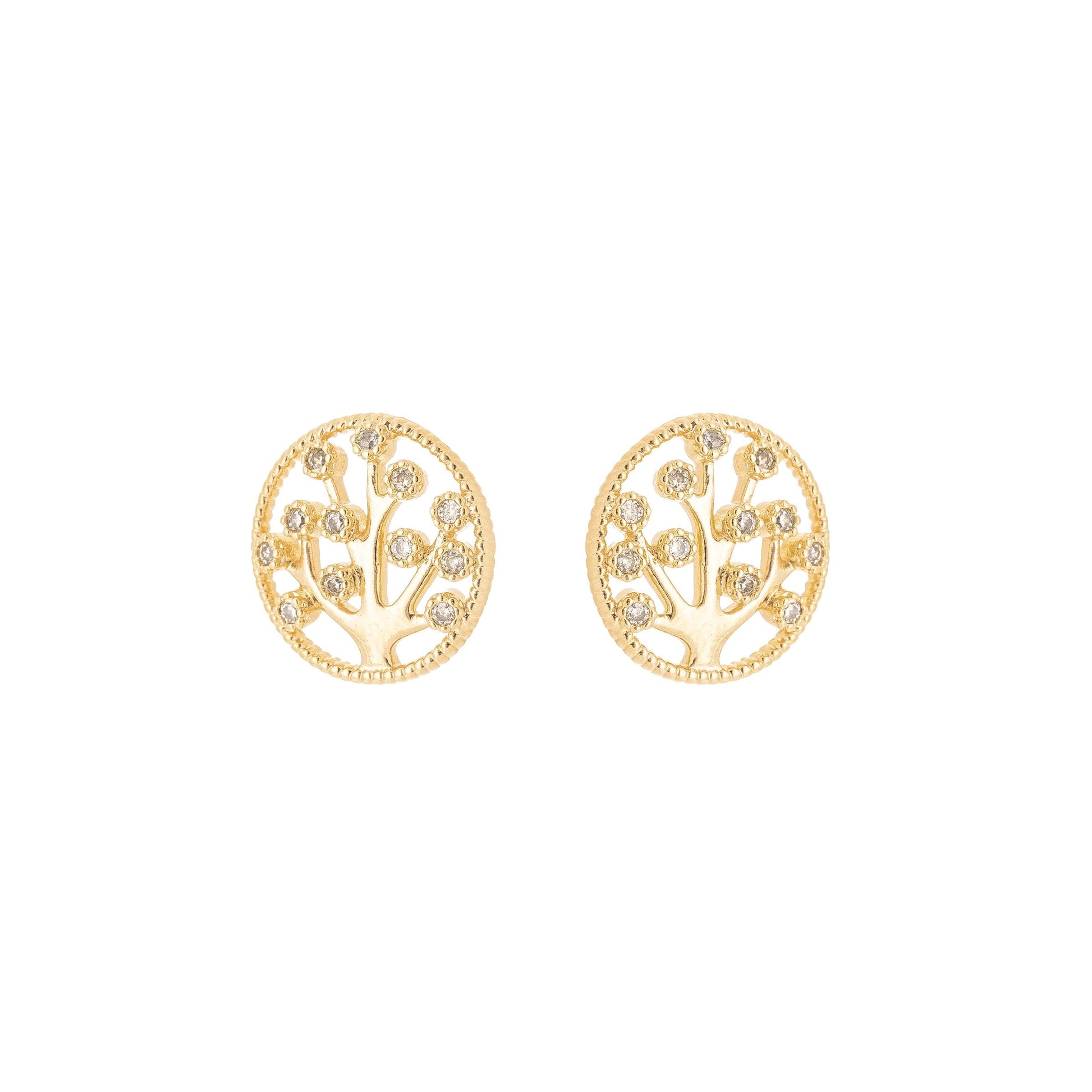 Brinco de árvore da vida com zircônias banhado a ouro 18k - Biju & Cia.