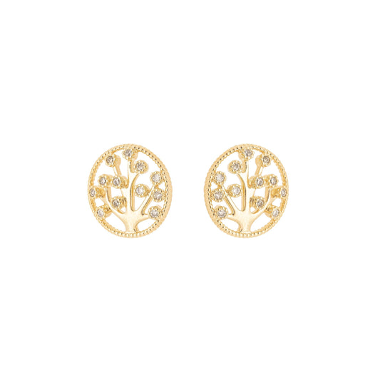 Brinco de árvore da vida com zircônias banhado a ouro 18k - Biju & Cia.