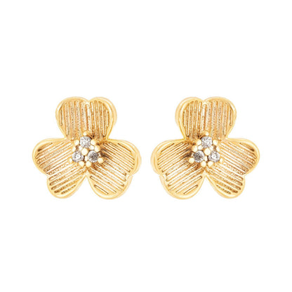 Brinco de flor com zircônia banhado a ouro 18k - Biju & Cia.