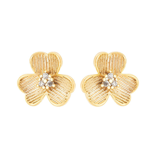 Brinco de flor com zircônia banhado a ouro 18k - Biju & Cia.
