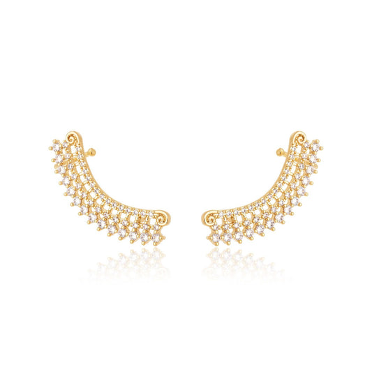 Brinco earcuff com zircônias banhado a ouro 18k - Biju & Cia.