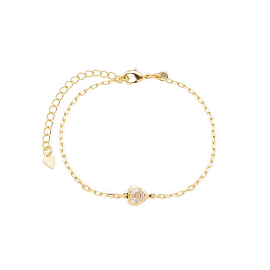 Pulseira com coração de zircônia banhada a ouro 18k
