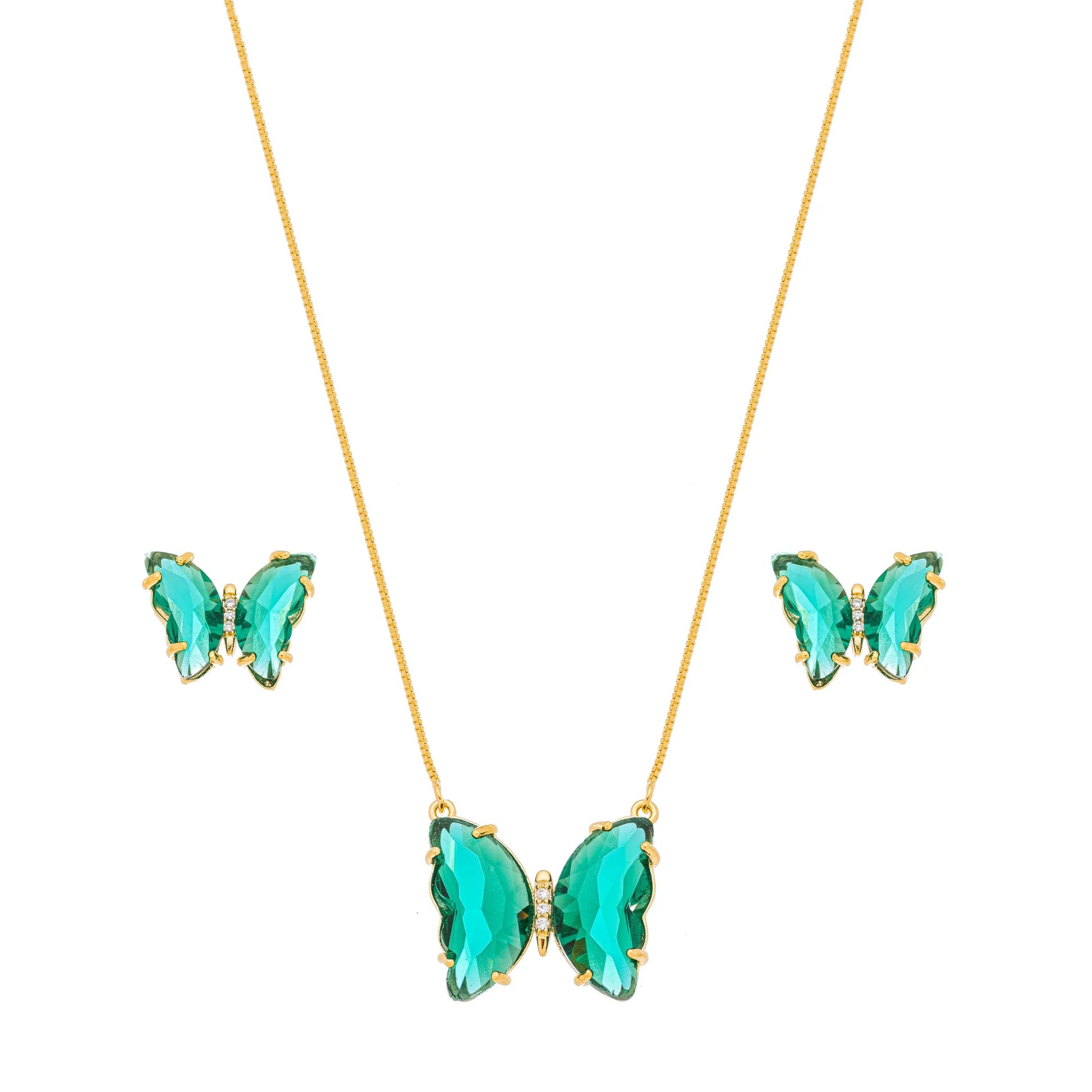Conjunto de borboleta de pedra banhado a ouro 18k - Biju & Cia.