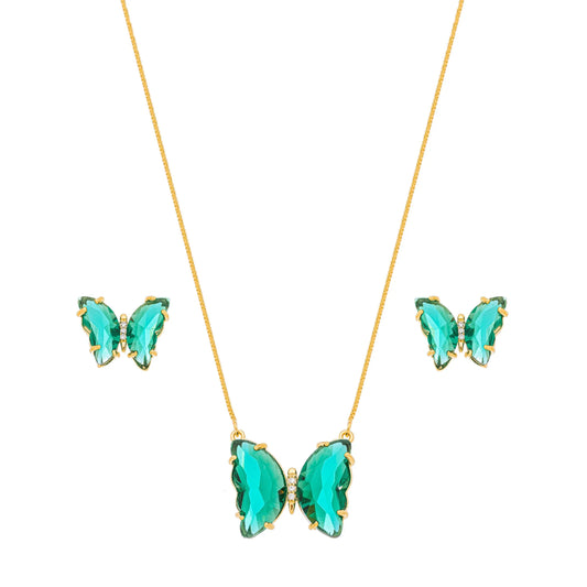 Conjunto de borboleta de pedra banhado a ouro 18k - Biju & Cia.