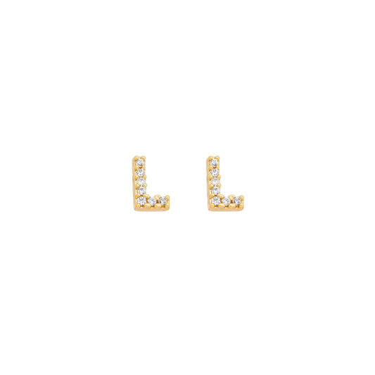 Brinco letras com zircônias banhado a ouro 18k - Biju & Cia.