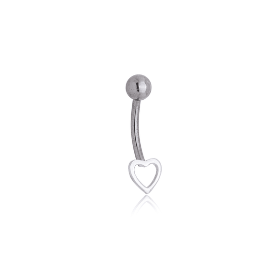 Piercing para umbigo bolinha e coração em prata 925 - Biju & Cia.