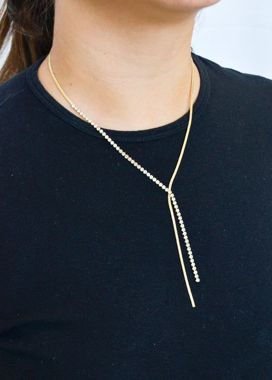 Gargantilha gravata com zircônias banhada a ouro 18k - Biju & Cia.