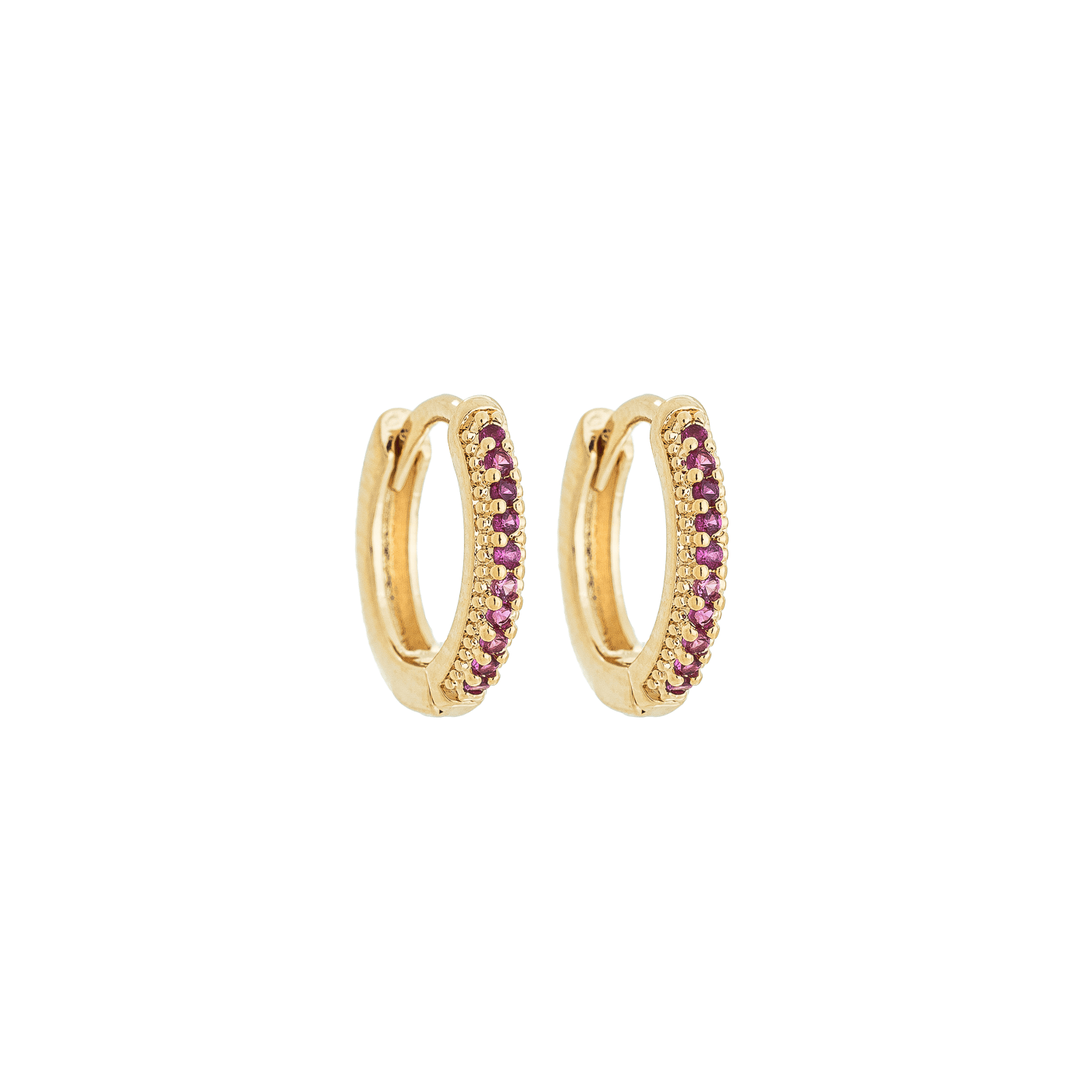Brinco de argola articulada com zircônias pink banhado a ouro 18k - Biju & Cia.