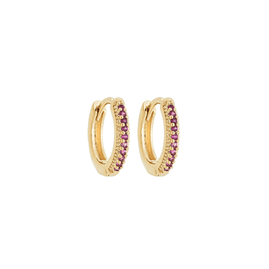 Brinco de argola articulada com zircônias pink banhado a ouro 18k - Biju & Cia.