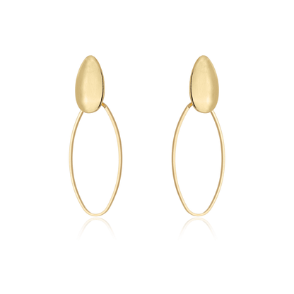 Brinco oval de fio banhado a ouro 18k - Biju & Cia.