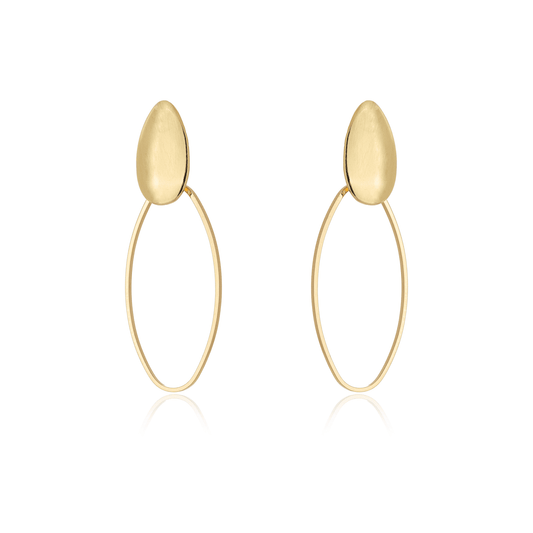 Brinco oval de fio banhado a ouro 18k - Biju & Cia.