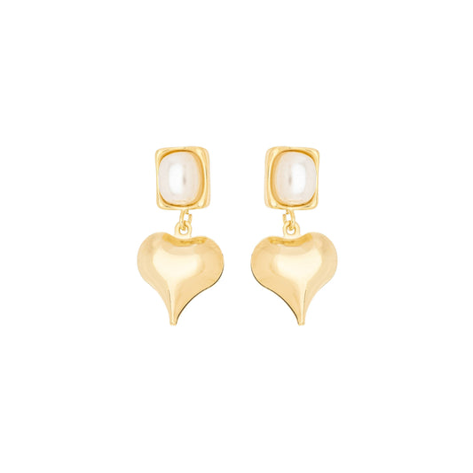 Brinco coração com pérola banhado a ouro 18k - Biju & Cia.