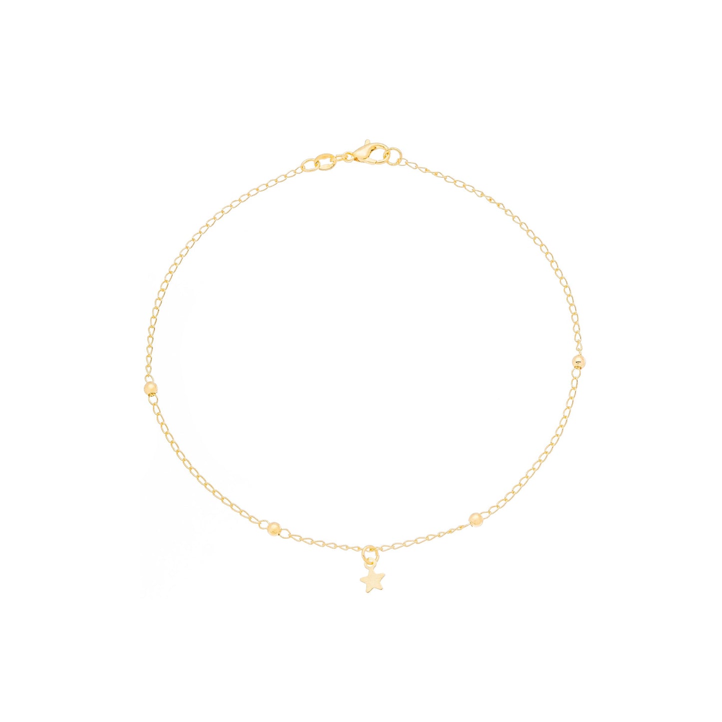 Tornozeleira estrela e bolinhas banhada a ouro 18k