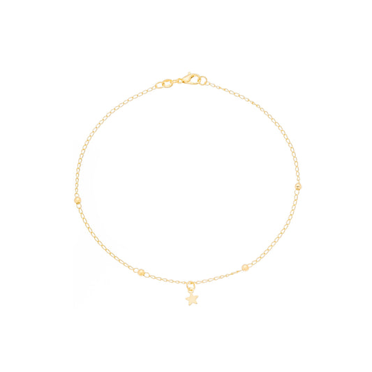 Tornozeleira estrela e bolinhas banhada a ouro 18k