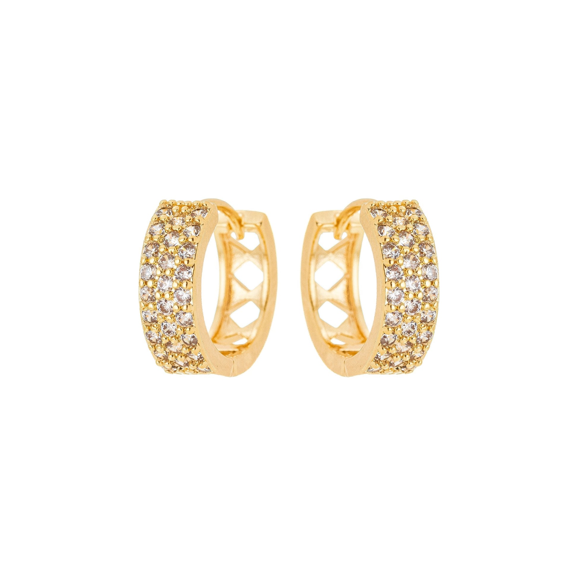 Brinco de argola articulada com zircônias banhado a ouro 18k - Biju & Cia.