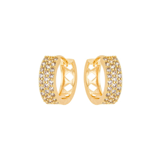Brinco de argola articulada com zircônias banhado a ouro 18k - Biju & Cia.