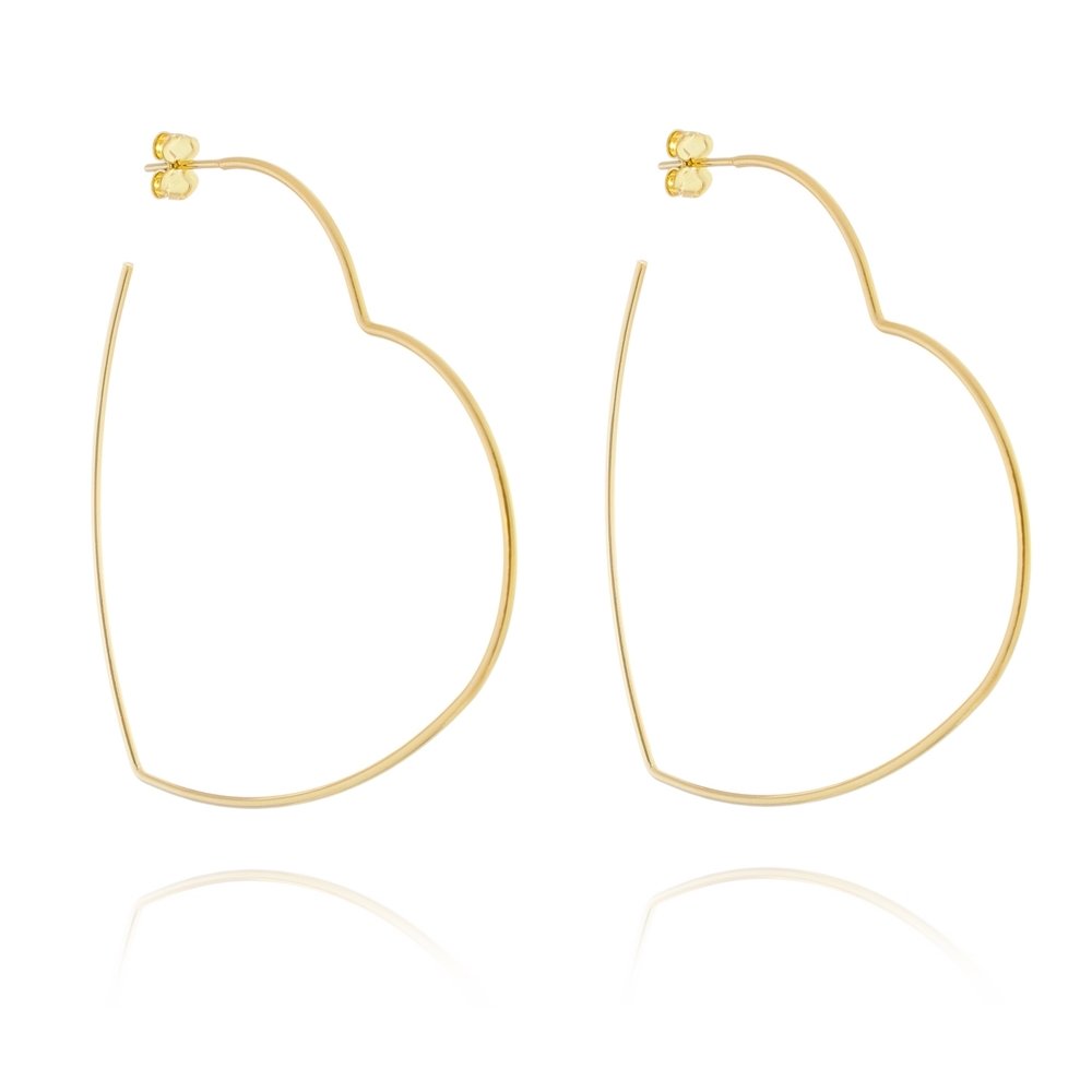 Brinco de argola de coração banhado a ouro 18k - Biju & Cia.