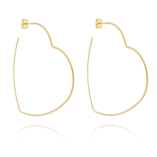 Brinco de argola de coração banhado a ouro 18k - Biju & Cia.