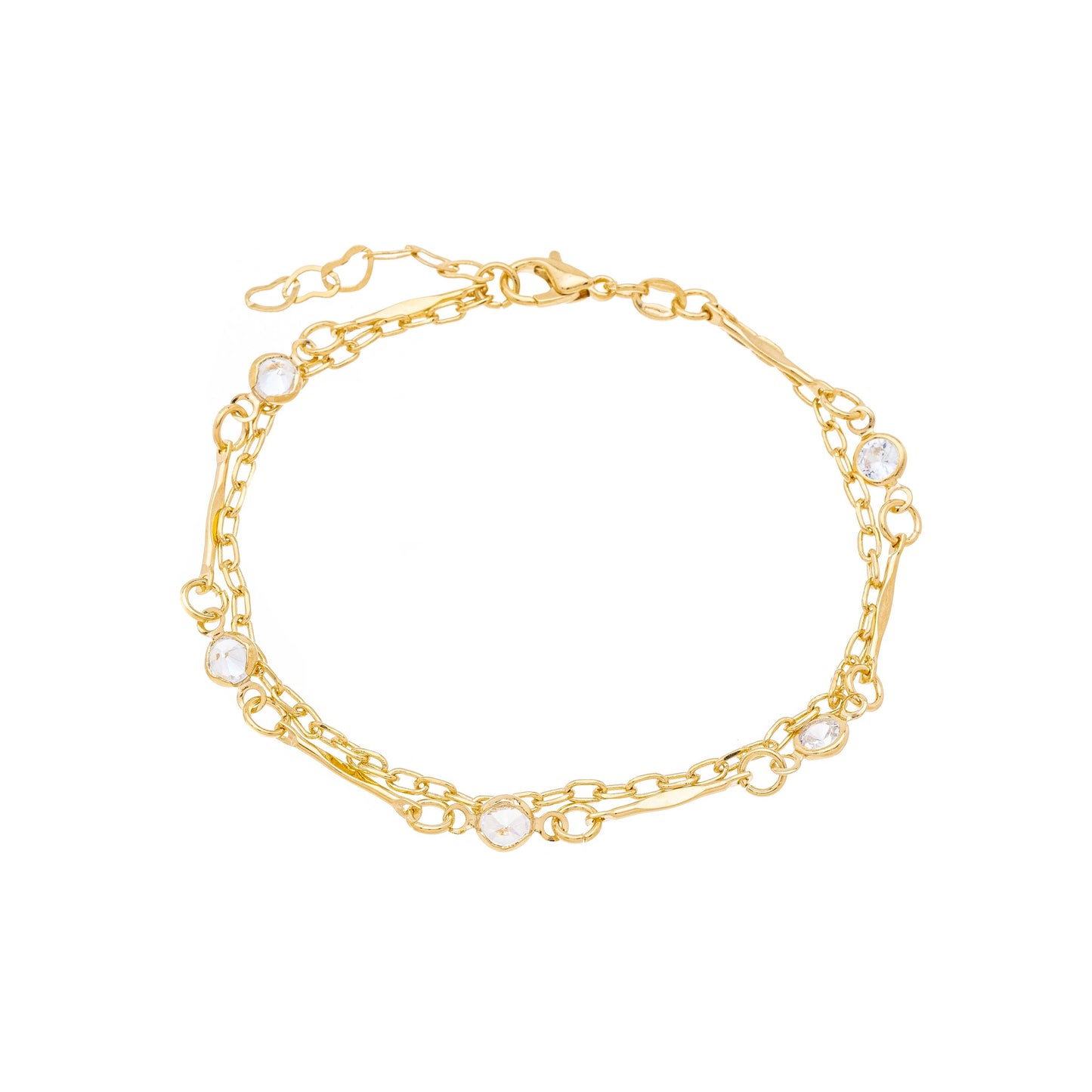 Pulseira dupla com zircônias banhada a ouro 18k