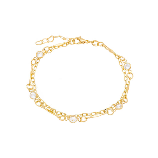 Pulseira dupla com zircônias banhada a ouro 18k
