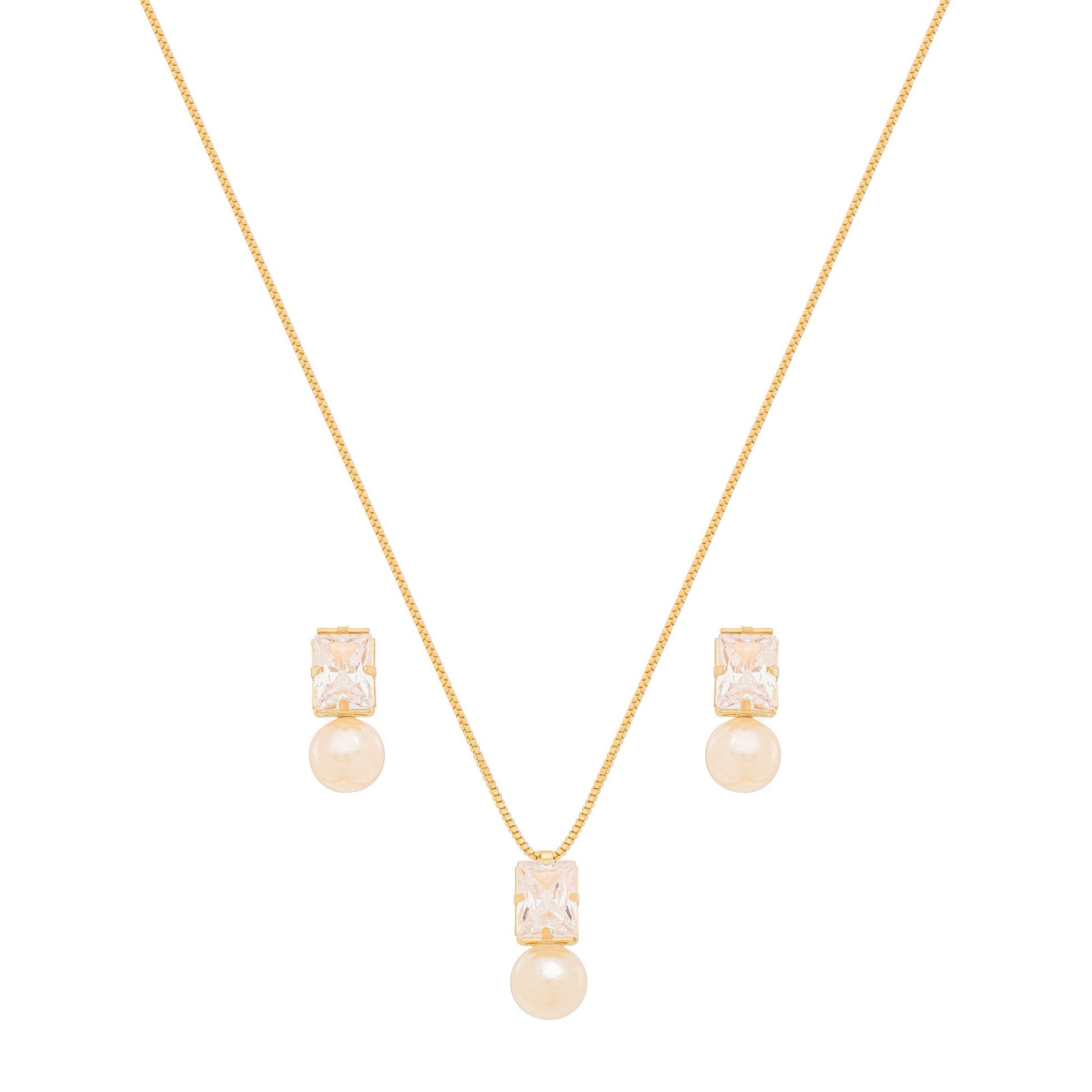 Conjunto de pérola com zircônia banhado a ouro 18k - Biju & Cia.