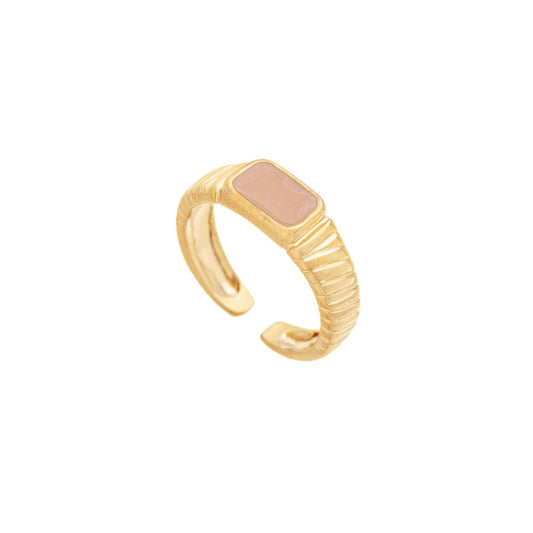 Anel retangular esmaltado banhado a ouro 18k - Biju & Cia.
