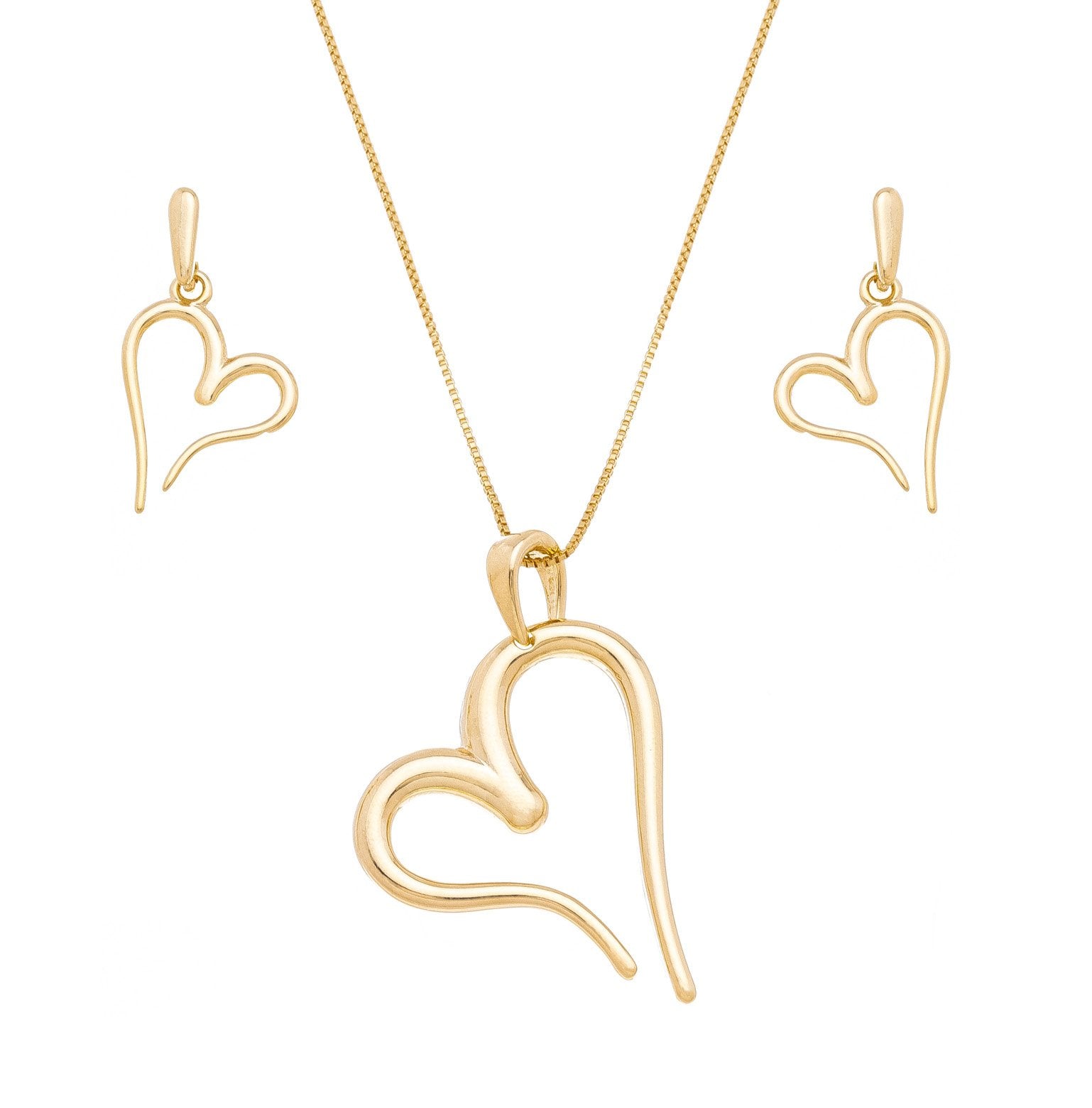 Conjunto liso de coração vazado banhado a ouro 18k - Biju & Cia.
