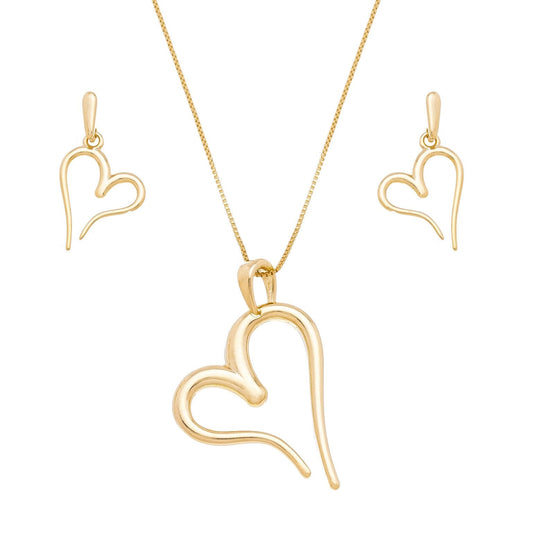 Conjunto liso de coração vazado banhado a ouro 18k - Biju & Cia.