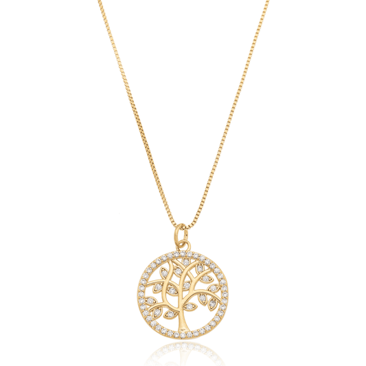 Gargantilha de árvore da vida com zircônias banhada a ouro 18k - Biju & Cia.
