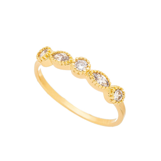 Anel zircônias banhado ouro 18k - Biju & Cia.