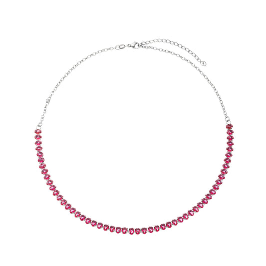 Gargantilha choker oval com zircônias pinks em aço inox - Biju & Cia.